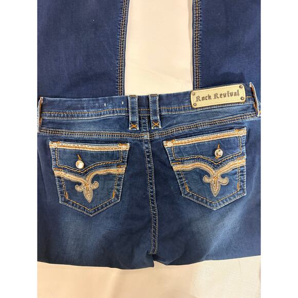 Rock Revival 31 Betty Easy Boot Rhinestones Denim Jeans Biker EUC - Picture 5 of 7